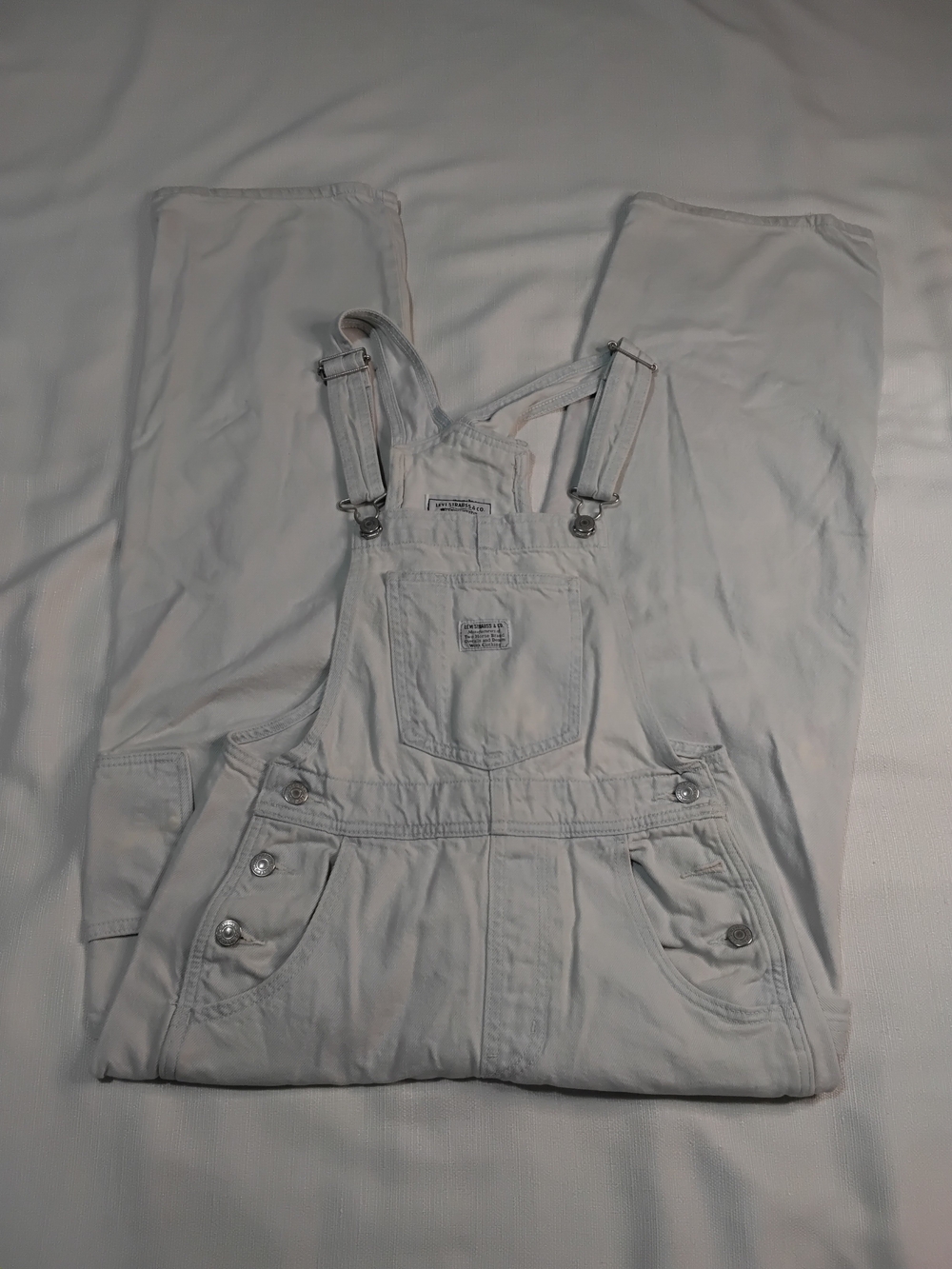 Levi's Cream White Denim Overalls Womens Sz S.